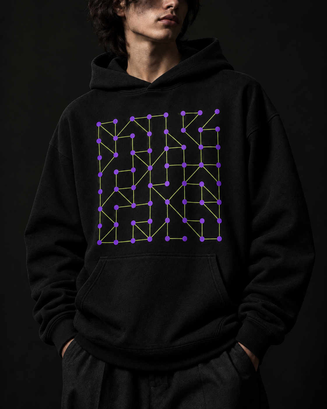 Black hoodie with a graph print sample